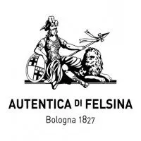 Logo in bianco e nero raffigurante una figura seduta con leone e uccello, con la scritta “AUTENTICA DI FELSINA, Bologna 1827”