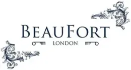 Logo di Beaufort London in carattere serif nero con ornamenti floreali agli angoli su sfondo bianco.