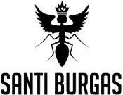 Logo nero a forma di insetto con ali sopra la scritta “SANTI BURGAS”