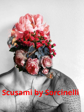 Ritratto in bianco e nero con il volto di una donna sostituito da fiori rosa e rossi;