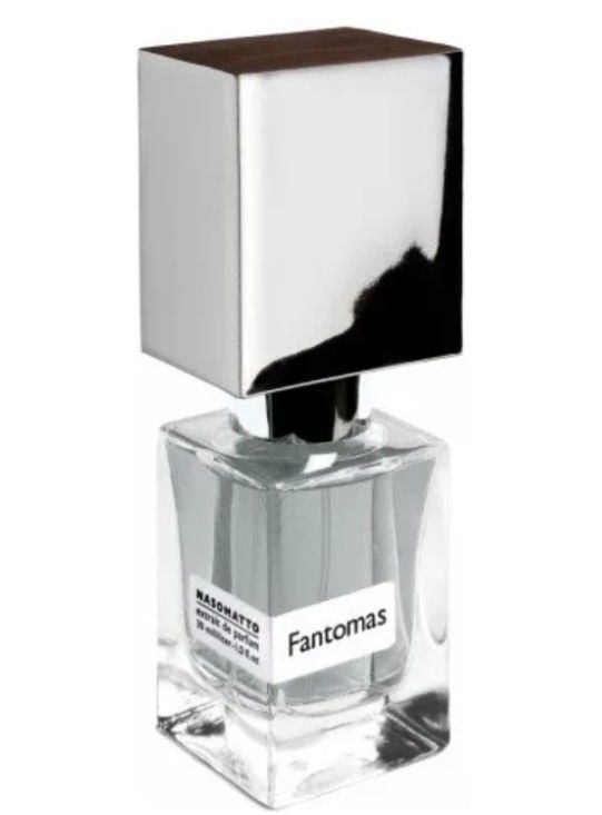 Flacone di profumo trasparente con tappo bianco e nero con la scritta 