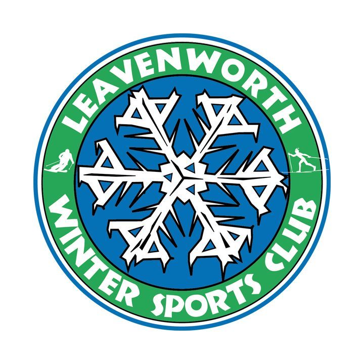 Leavenworth Winter Sports Club logo with white snowflake on green and blue circular emblem