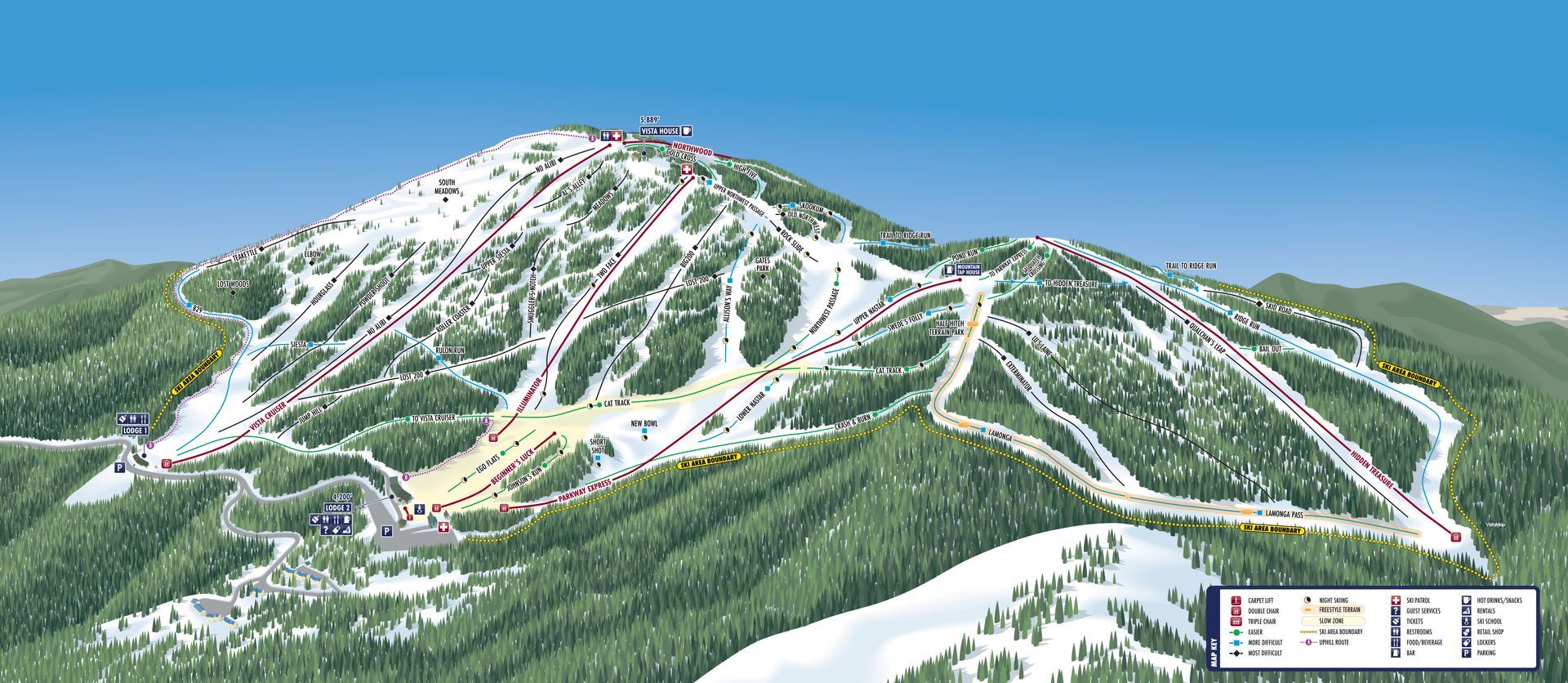 Mt. Spokane Map Graphic showing the front side of the mountain