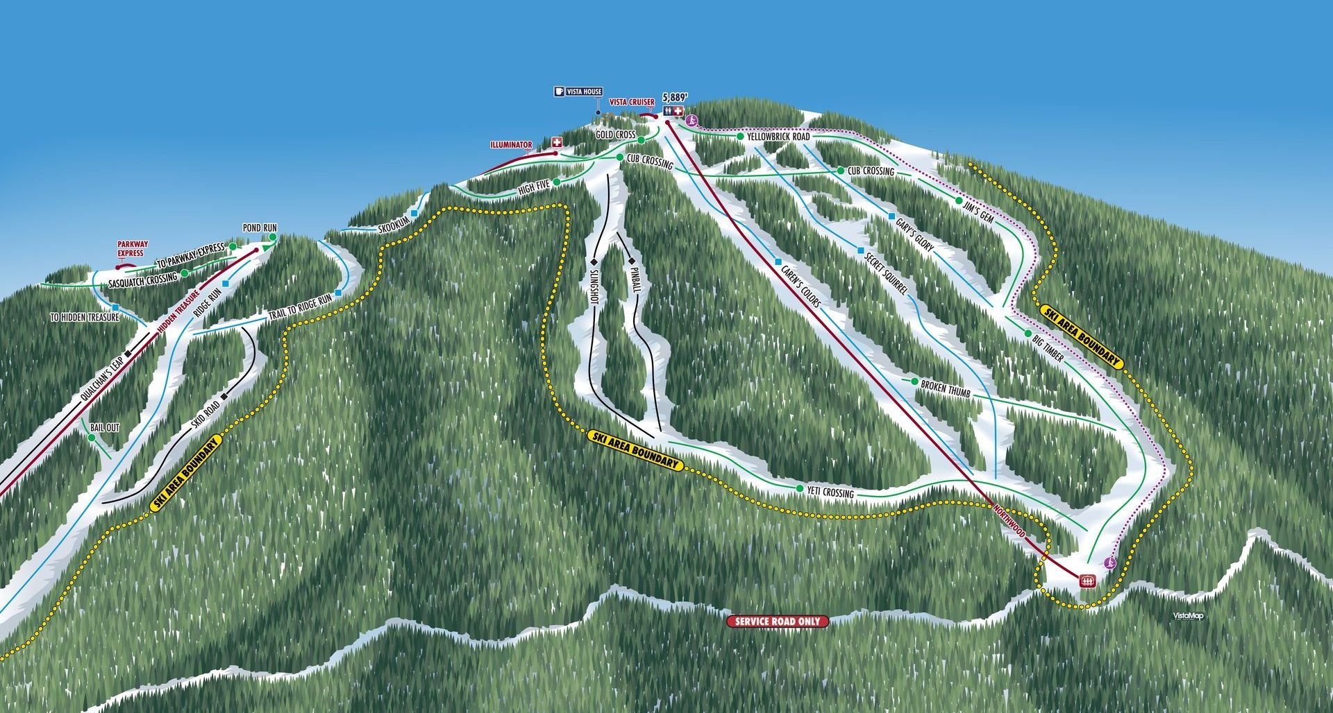 Mt. Spokane Map Graphic, showing the backside of the mountain.