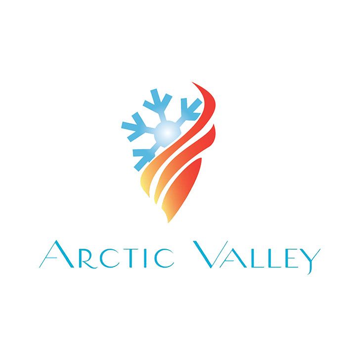 A logo for arctic valley with a snowflake in the middle