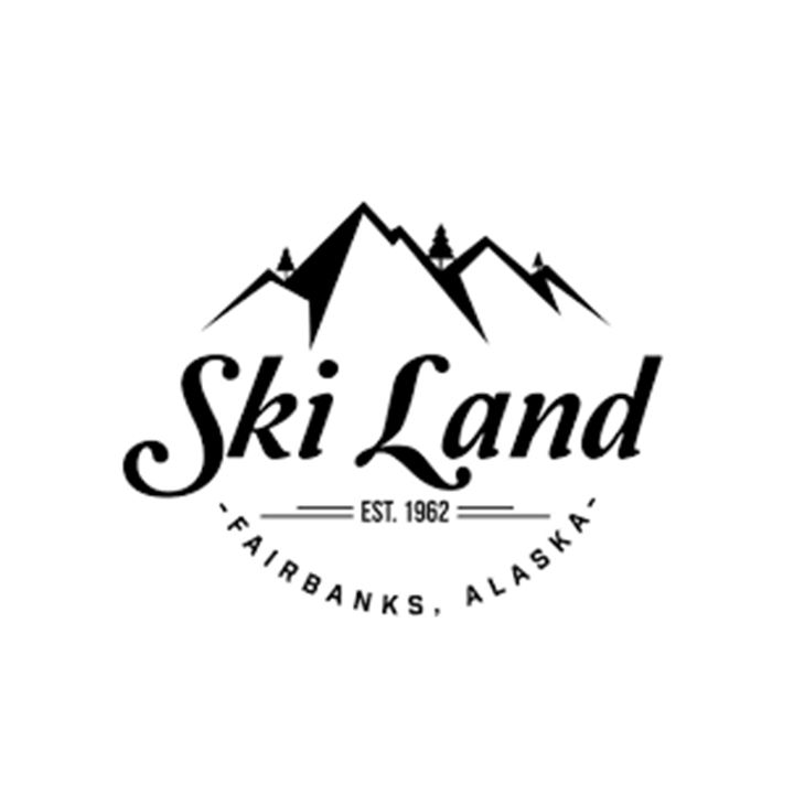 Black Ski Land logo with mountains, “EST. 1962,” and “Fairbanks, Alaska” text
