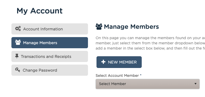 A screenshot of a website that says my account and manage members