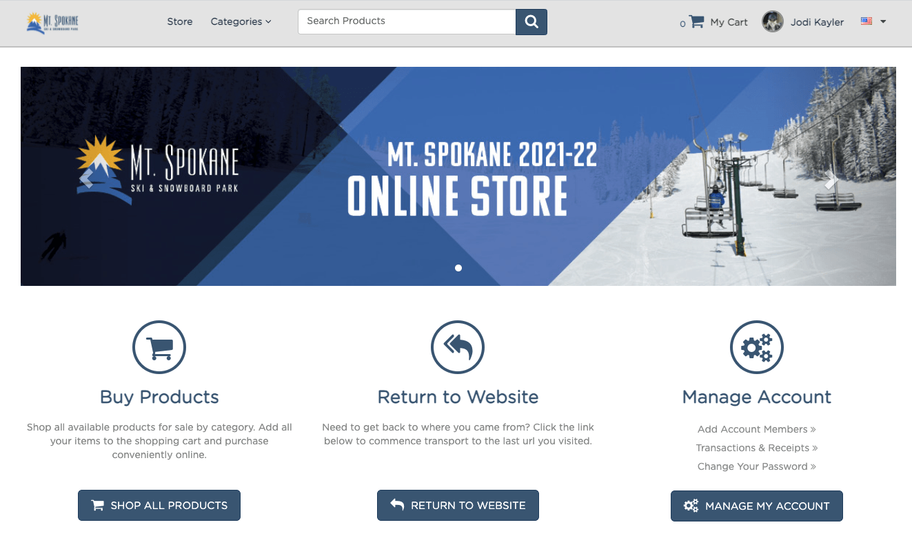 A screenshot of the mt. Spokane online storefront.