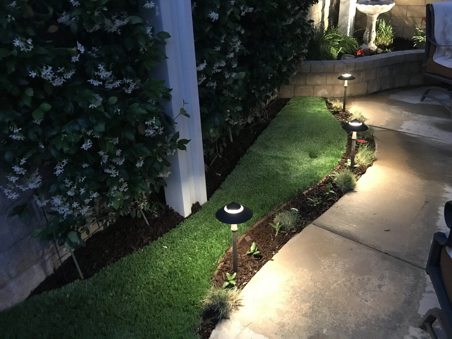 garden path walk with post lights