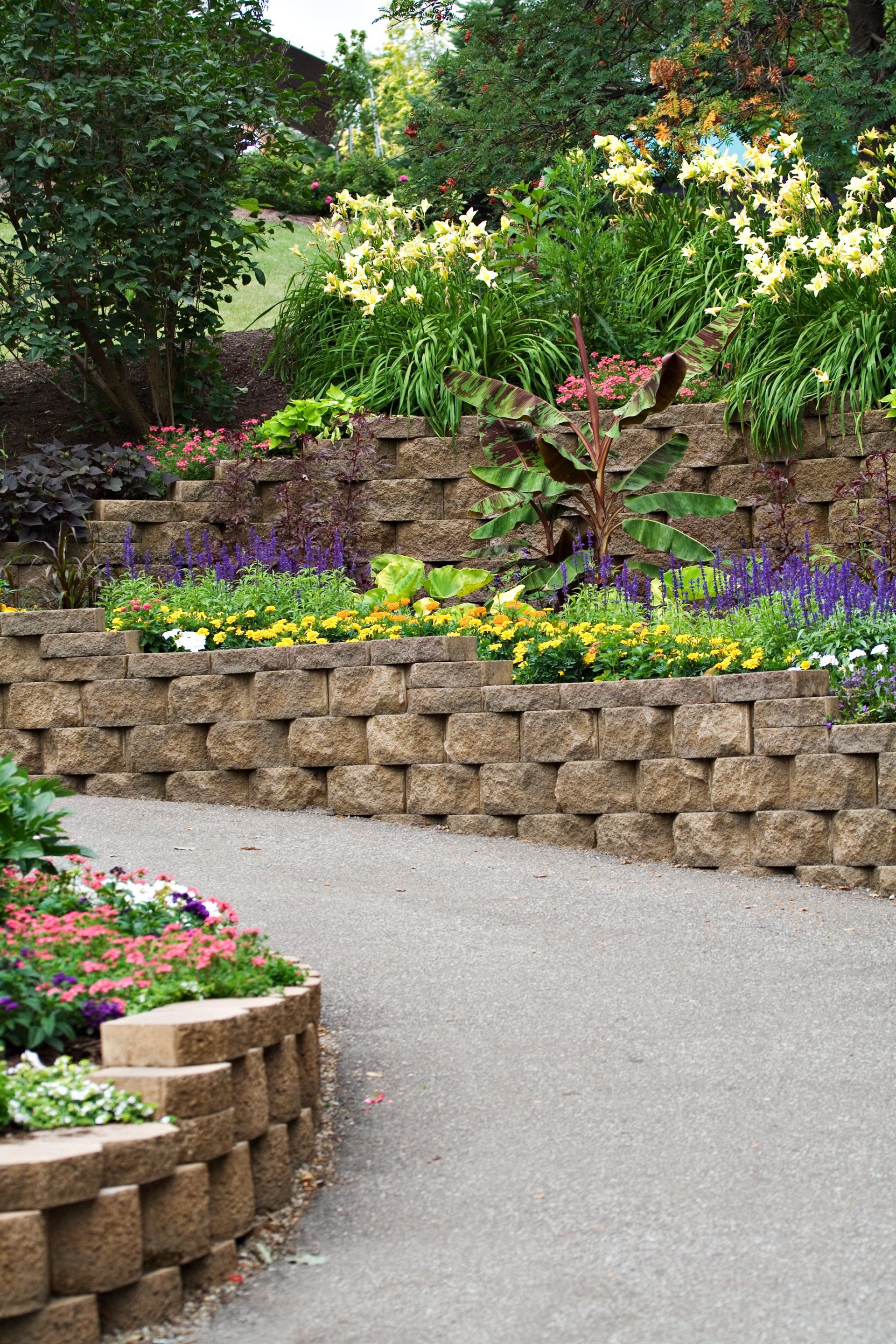 stoned retaining walls