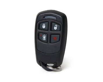 Black car remote control with four buttons: lock, unlock, panic, and door.