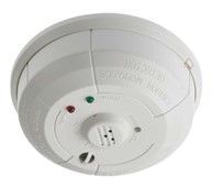 White smoke detector with red and green indicator lights.