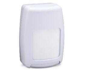 White motion detector with a clear lens.