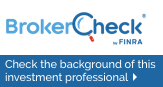 A blue and white logo for broker check by finra