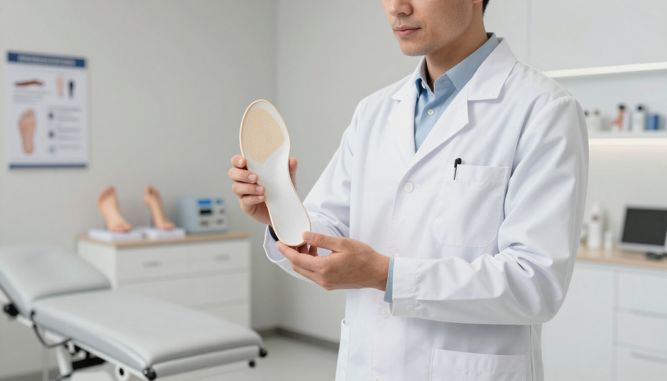 Podiatrist examining a custom foot orthotic