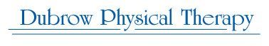 The logo for dubrow physical therapy is blue and white
