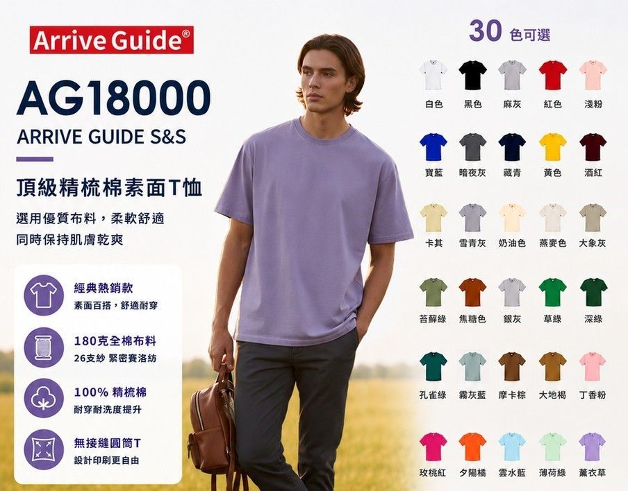 AG18000 180克26支紗緊密賽洛紡頂級精梳棉T恤