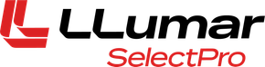 A red and black logo for llumar with a sun in the middle.