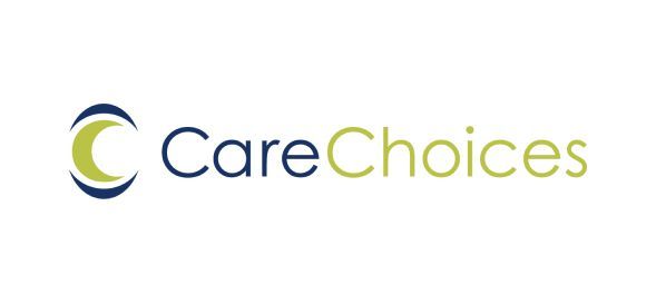 CareChoices logo: dark blue and light green crescent-shaped design with navy text.