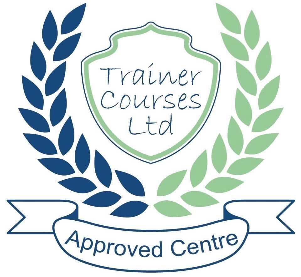 Logo for Trainer Courses Ltd: Shield with text, laurel wreaths, and "Approved Centre" banner.