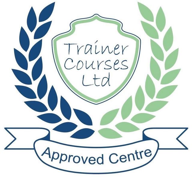 Logo for Trainer Courses Ltd: Shield with text, surrounded by laurel wreaths, banner reads "Approved Centre."