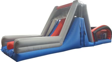 a large inflatable slide and obstacle course on a white background .