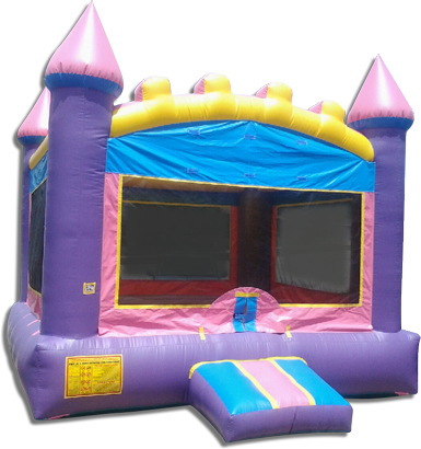 a purple and pink bouncy house with the number 15 on it