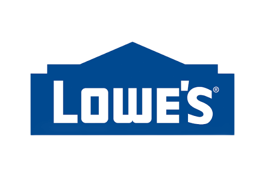 Lowe’s blue logo with white text inside a house-shaped outline
