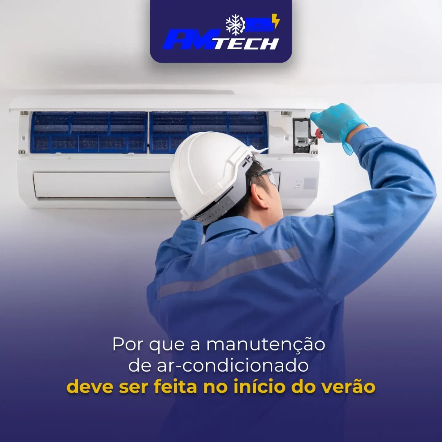 Técnico realizando manutenção de ar-condicionado