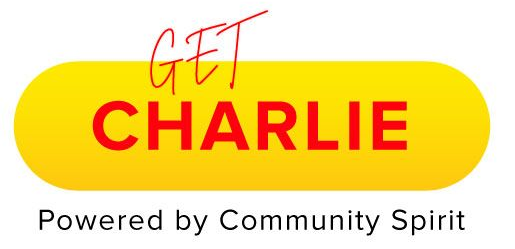 Yellow button logo reading “Get Charlie” with “Powered by Community Spirit” beneath it.