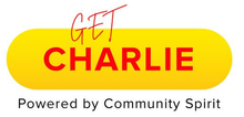 Yellow button logo reading “Get Charlie” with “Powered by Community Spirit” beneath it.