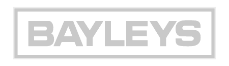 Gray BAYLEYS logo in bold uppercase letters inside a thin rectangular border.