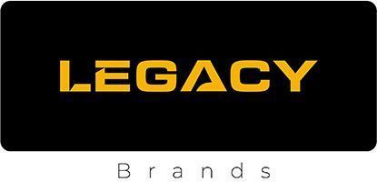 Legacy Brands logo with gold text on a black background and small gray “Brands” below