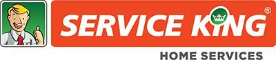 Service King Home Services logo with cartoon mechanic and red-orange banner text