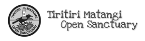 Tiritiri Matangi Open Sanctuary logo with circular bird emblem and black text on white background