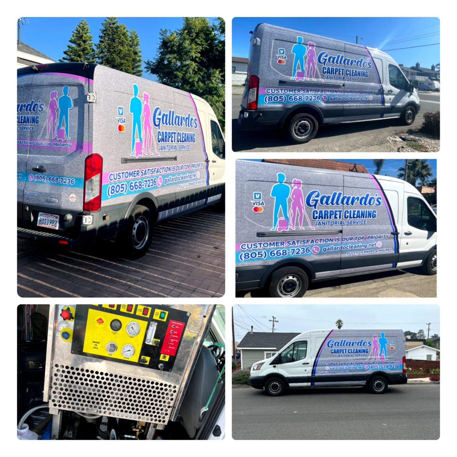 A gallardo 's carpet cleaning van is parked on the side of the road. cleaning services office cleaning
