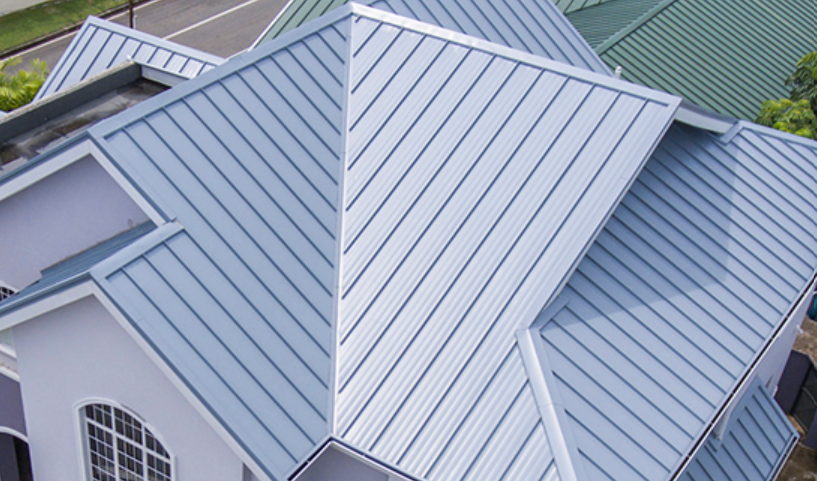 A metal roof that has a small slant to it