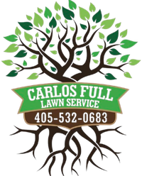 A logo for Carlos Full Lawn Service with a tree and roots