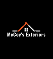 McCoy&rsquo;s Exteriors logo with house roof icon in black, white, and orange