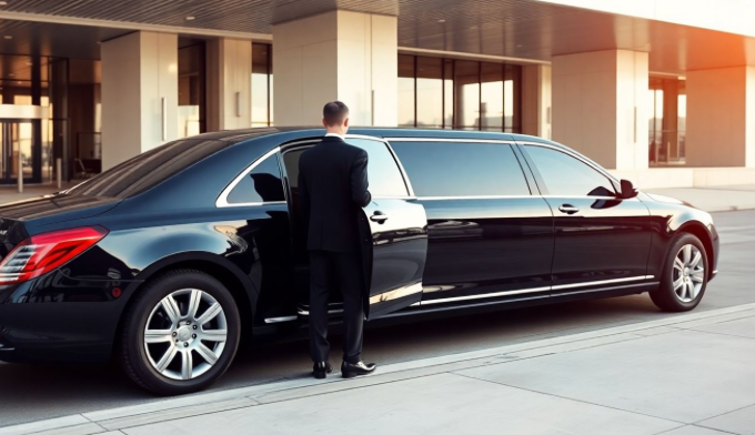 airport limousine waiting at terminal with chauffeur