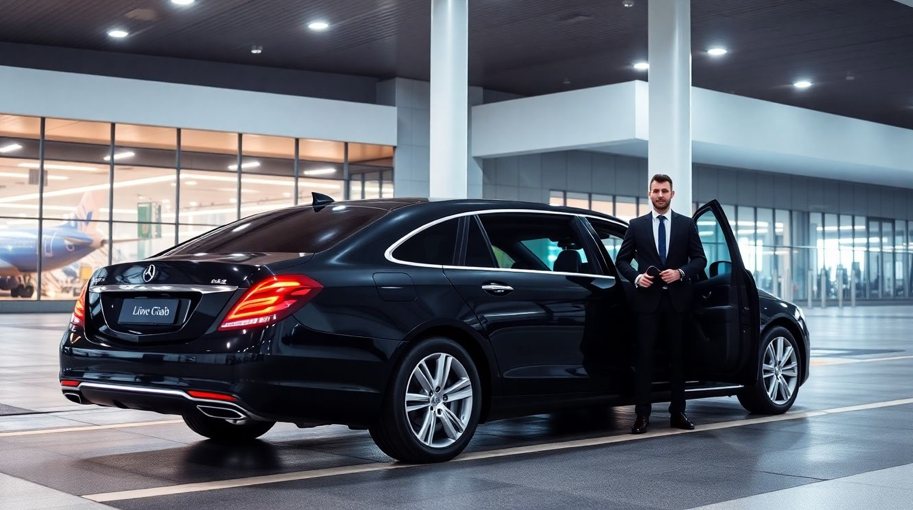 Airport+limousine+with+chauffeur+waiting+at+terminal