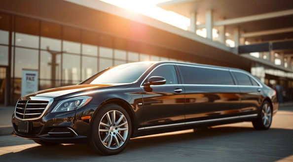 black airport limousine parked outside terminal