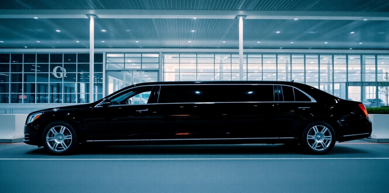 black limo parked at Newark Airport