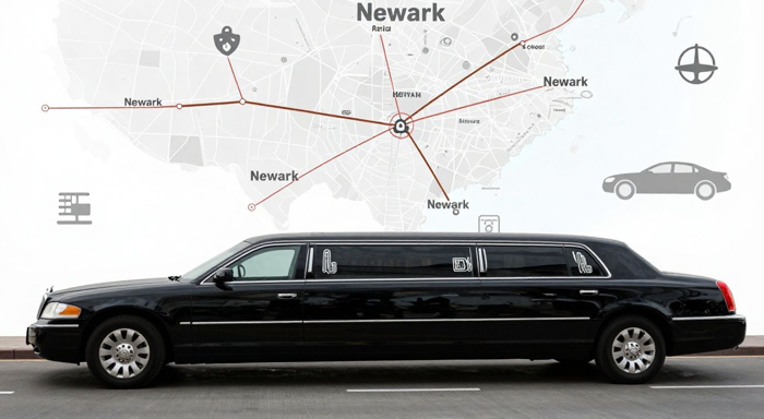 Black stretch limo at Newark airport terminal A