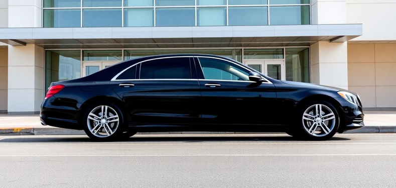 elegant car arriving at a Newark Airport terminal