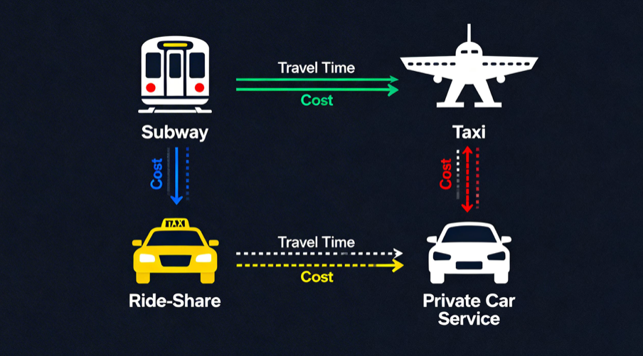 infographic of travel options from Manhattan to JFK airport