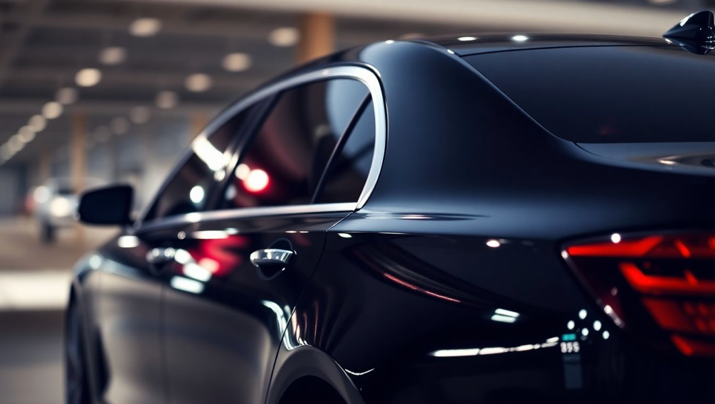 luxurious black sedan parked curbside ready for passengers