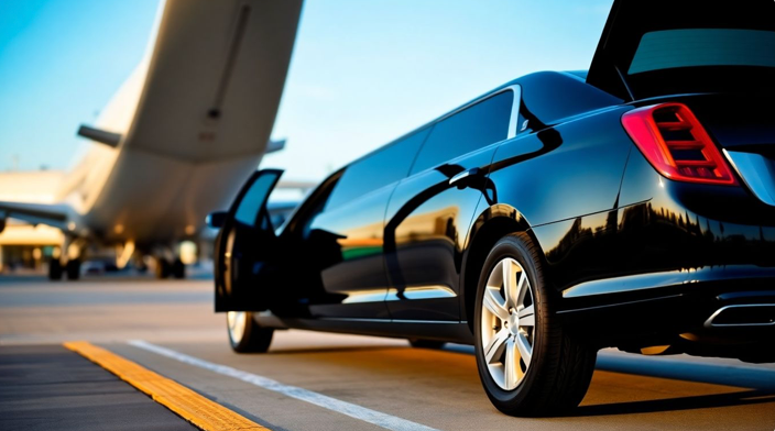 luxury airport limousine waiting at the curb
