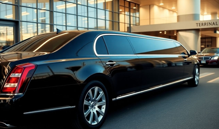 luxury airport limousine waiting outside terminal