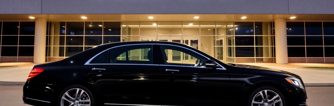 luxury black sedan parked at teterboro airport terminal